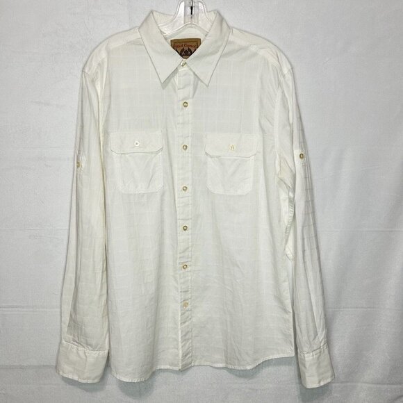 Red Camel White Textured Long-Sleeve Button-Down Roll Tab Sleeve Sz L - Picture 1 of 9